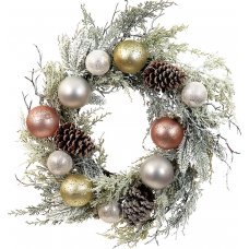 Χριστουγεννιάτικο Στεφάνι Χιονισμένο με Μπάλες και Κουκουνάρια (50cm)